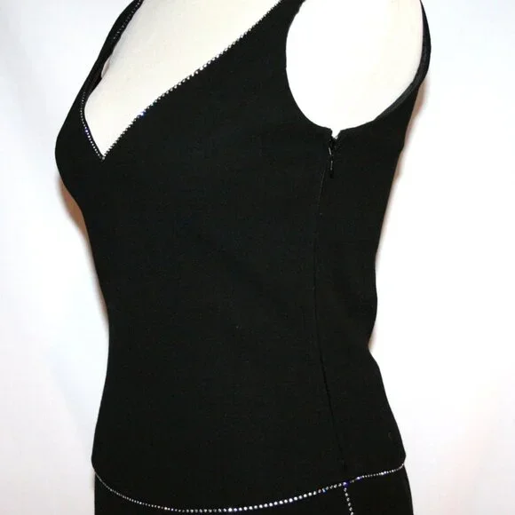 ESCADA Black Wool Crystal Trim 3 pc Evening Suit Jacket Skirt Top 34 US 4